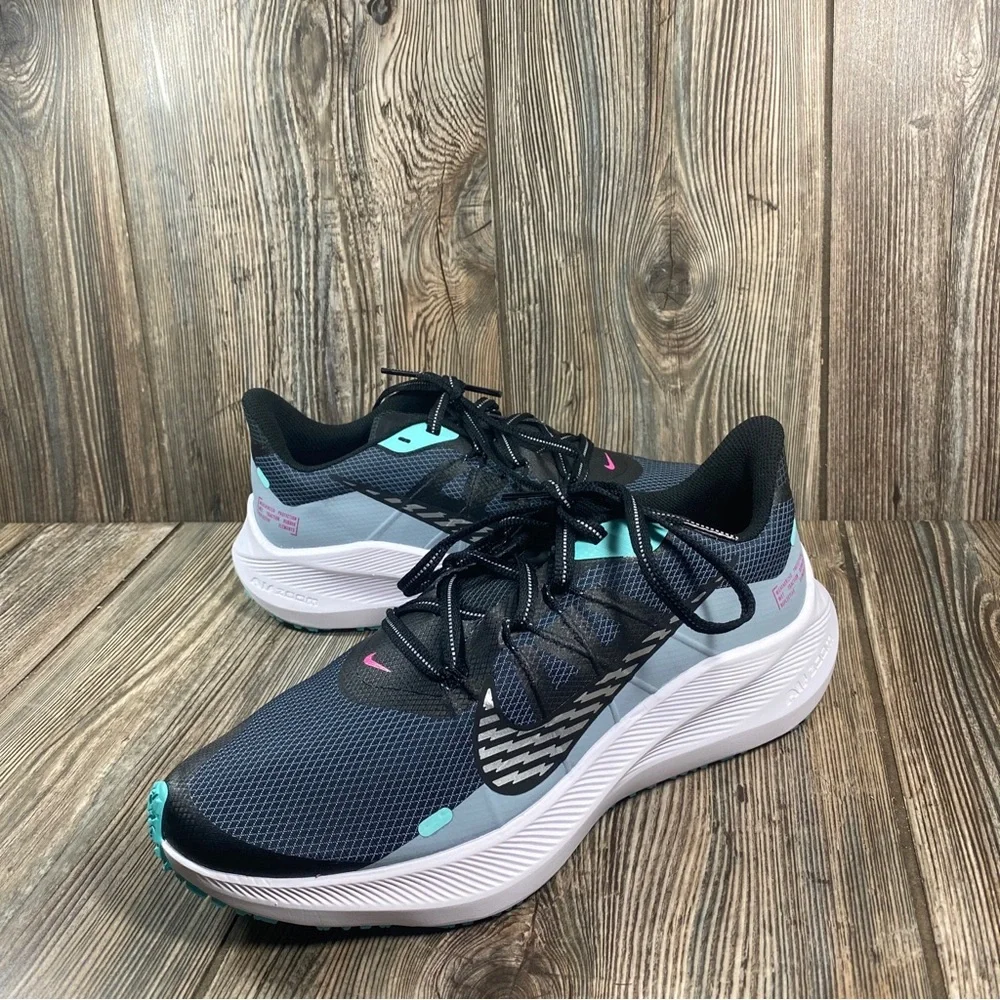 Nike Winflo 7 Run Shield Women's Size 9.5 Black, Gray, Green Running Shoes - Picture 2 of 16